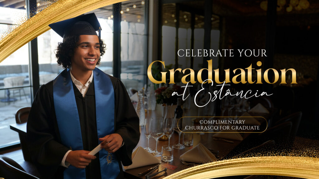 steak and sides during graduation celebration at Estância Brazilian Steakhouse