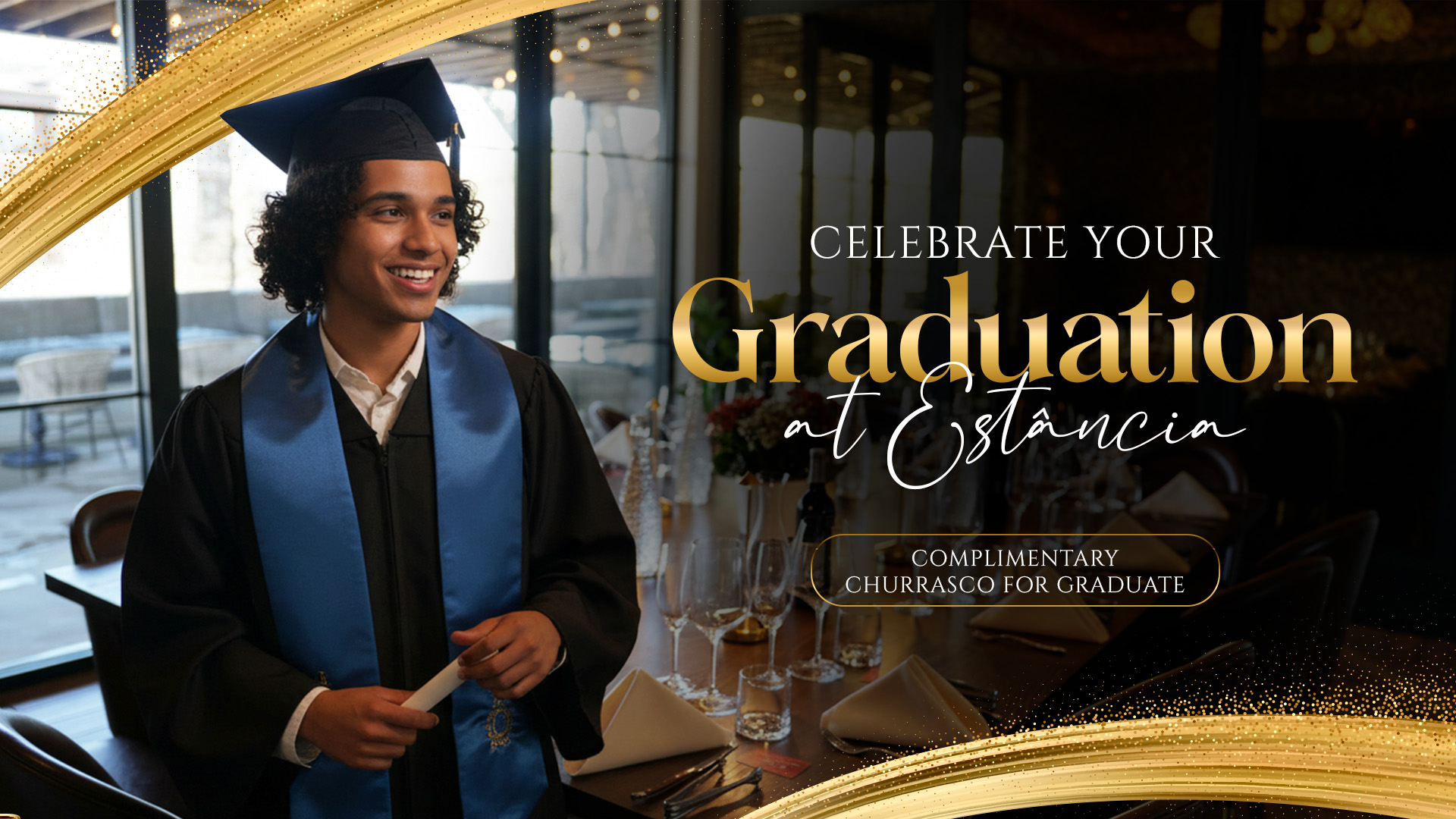 steak and sides during graduation celebration at Estância Brazilian Steakhouse