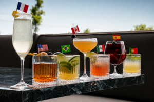 World Cup watch party at Brazilian steakhouse with cocktails and soccer fans